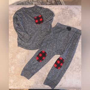 Cat & Jack Gray PJ set with Buffalo check Detail